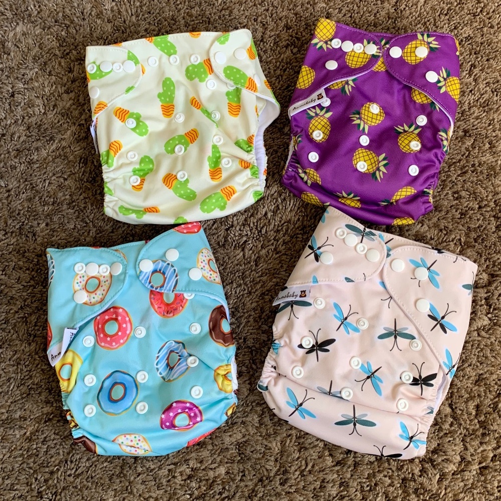 Annababy Cloth Diaper Lot Pocket w/ Inserts Cactus Pineapple Donut Dragonfly